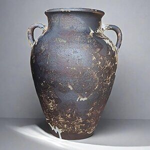 Handmade Black Pottery Vase - 10" Rustic Farmhouse vase, Vintage Weathered